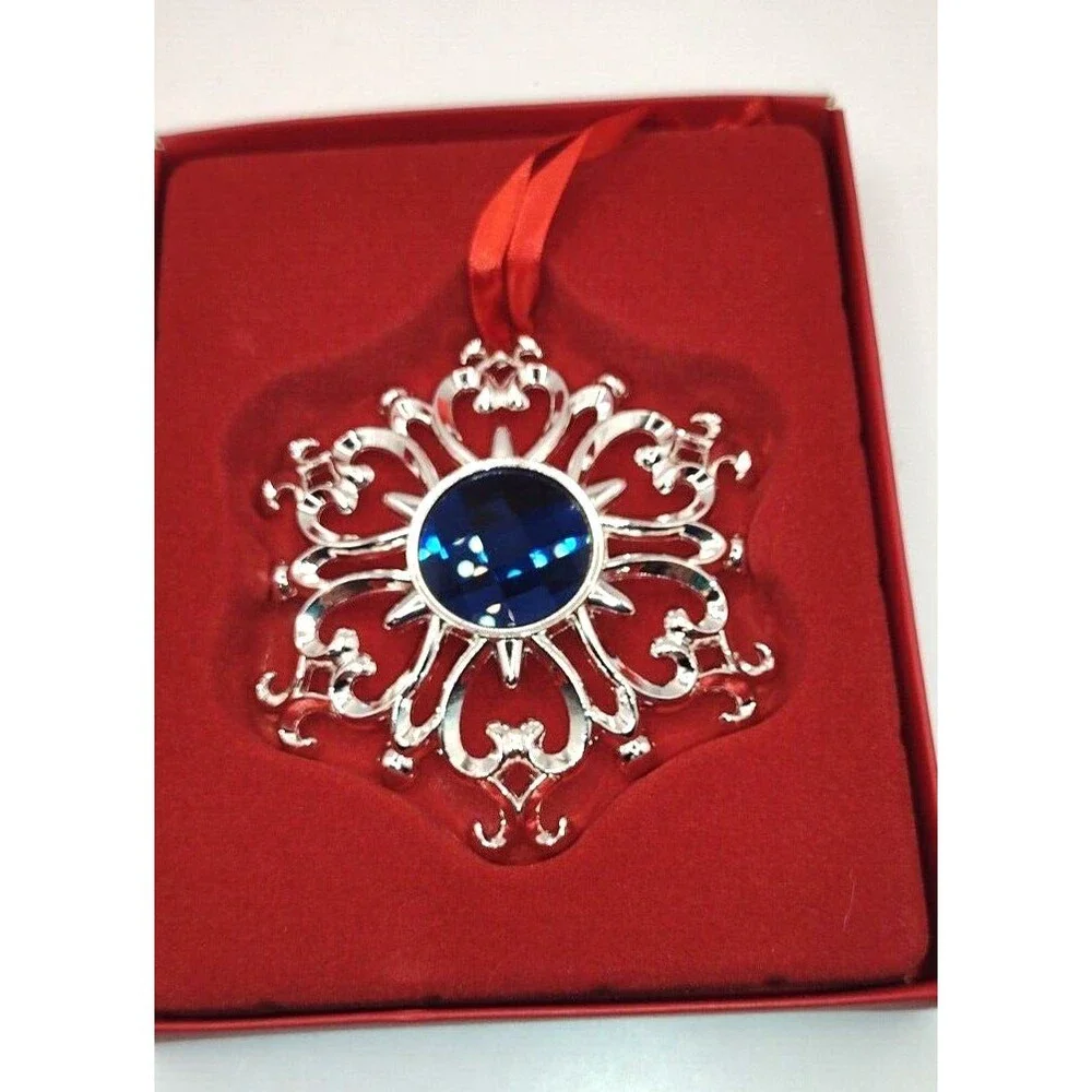 Lenox Gemmed Snowflake Christmas Holiday Ornament Silver Blue Gem NIB MSP $40